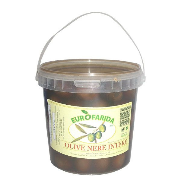 Olive nere siciliane intere di Trapani in salamoia Kg.1